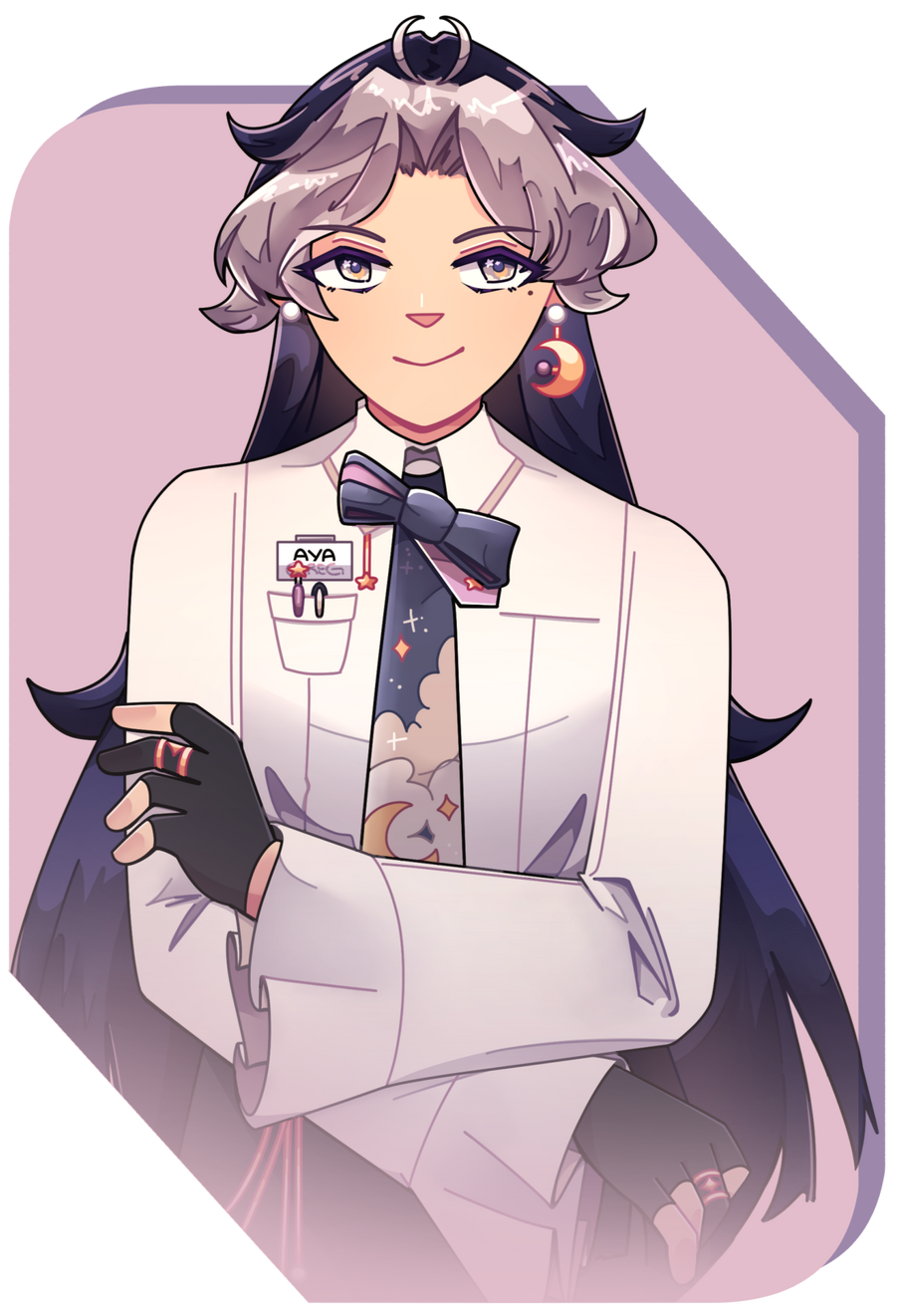 Graphic of Aya's persona with her arms crossed.
